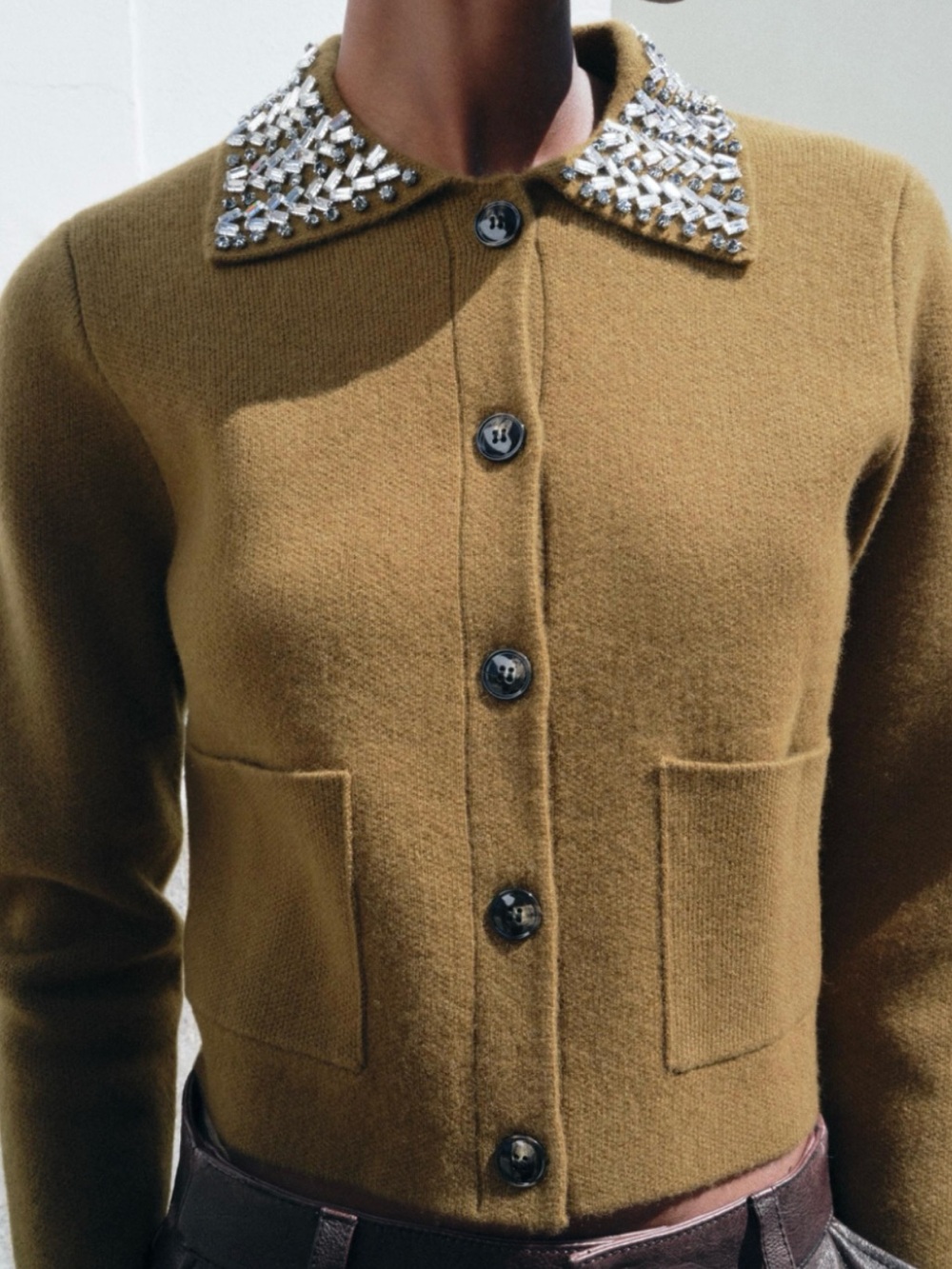 Zara Limited Jewel Embellished 100% Wool Cropped Cardigan Medium NWOT + Pouch